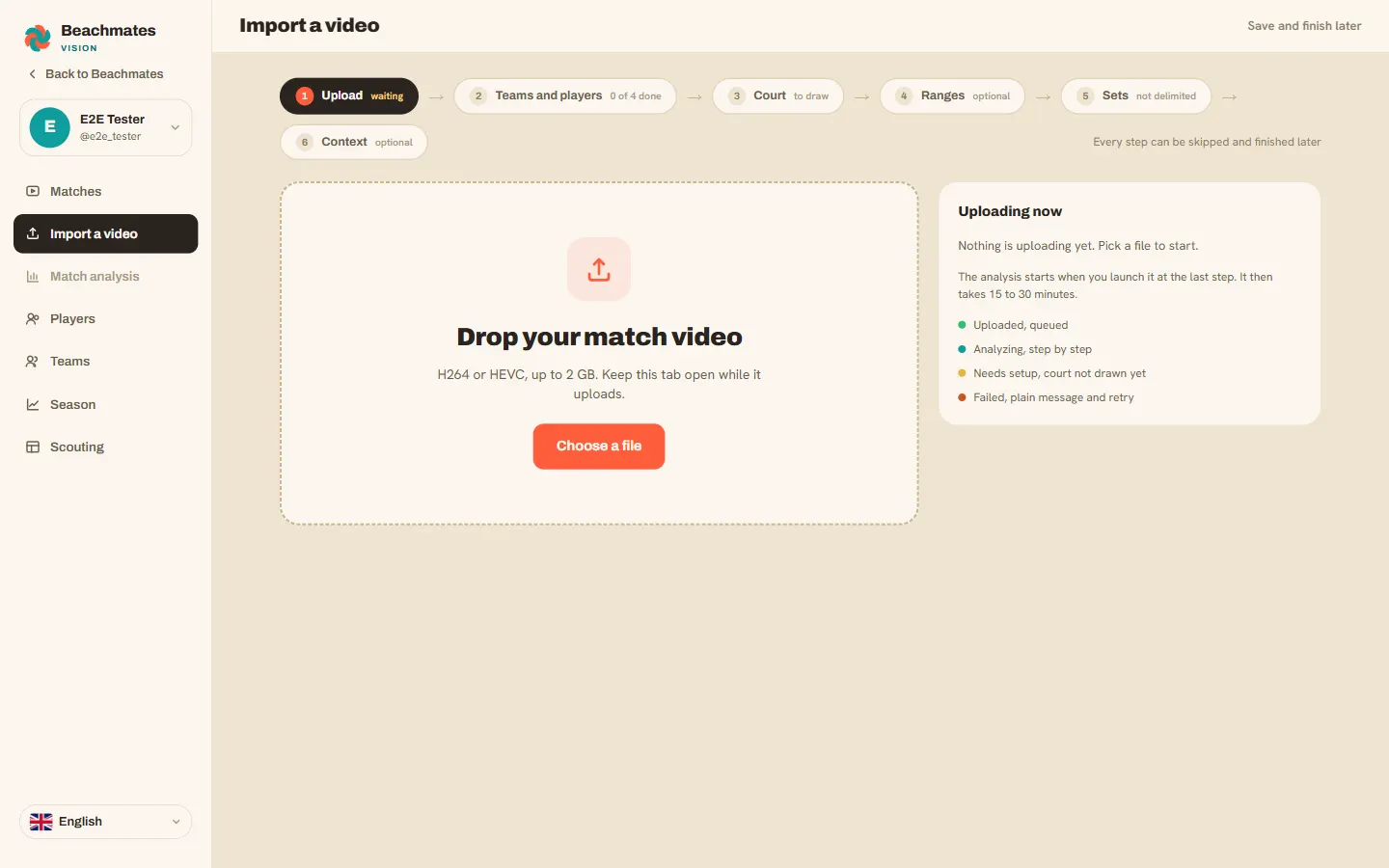 The import screen of Beachmates Vision, first step.