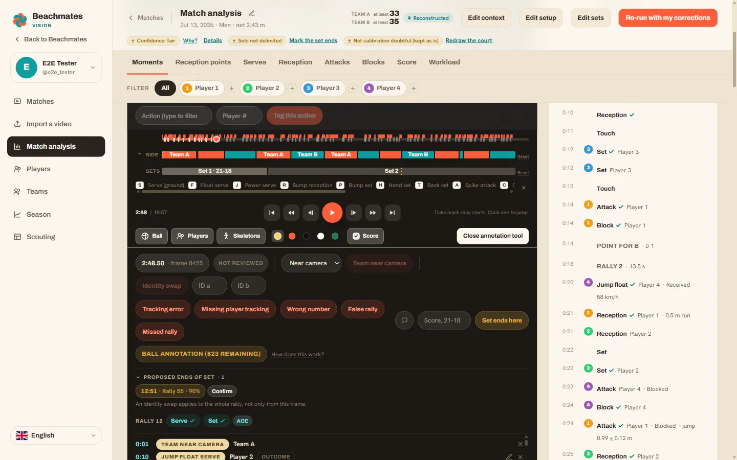 The annotation tool with its keyboard shortcuts and its correction chips.